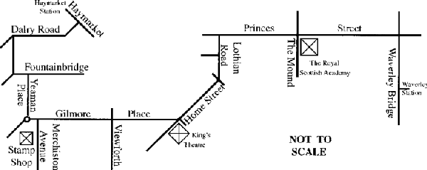 Map of Tom Brown's Stamp Shop
